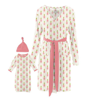 KicKee Pants Womens Print Maternity/Nursing Robe and Layette Gown Set - Strawberry Pineapples