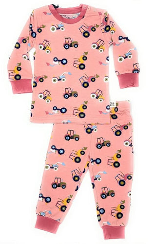 Kozi and Co Long Sleeve Pajama Sets - Pink Tractors