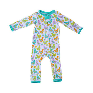 Kozi and Co Print Coverall Romper - Spring Chickens