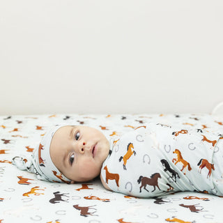 Macaron and Me Baby Swaddle Blanket, Western Horse - One Size