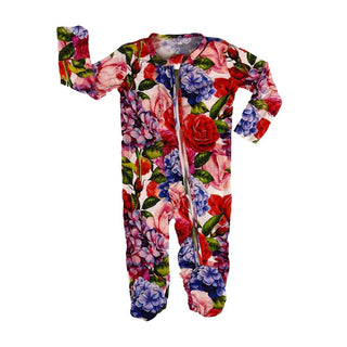 Muse Threads Zippered Footie Pajamas with Ruffles - Hydrangea Rose