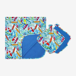 Posh Peanut Baby Patoo and Lovey Blanket Set, Wave Surfboards and Deep Sea Blue - One Size