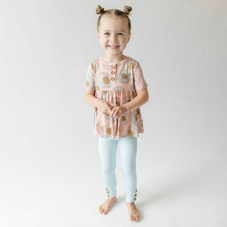 Posh Peanut Girls Short Sleeve Henley Peplum Top and Legging Outfit Set - Millie Floral
