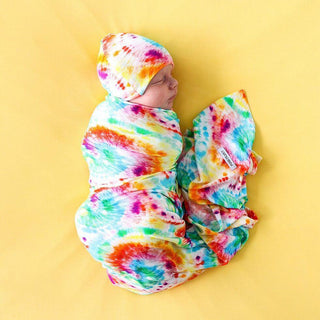 Posh Peanut Infant Swaddle and Beanie Set, Totally Tie Dye - One Size