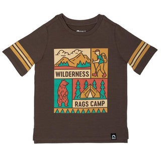Rags Retro Sleeve Kids Tee Shirt, Wilderness Rags Camp - Major Brown
