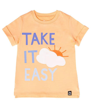 Rags Short Rolled Sleeve Kids Tee Shirt, Take It Easy - Peach