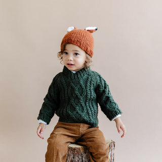 The Blueberry Hill Rusty Fox Hand Knit Hat - Cinnamon and White