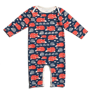 Winter Water Factory Romper- Navy and Orange Foxes and Hedgehogs