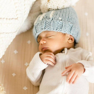 Hi. Surf Blue Hand Knit Beanie Hat for Baby Huggalugs Size: XS (newborn)
