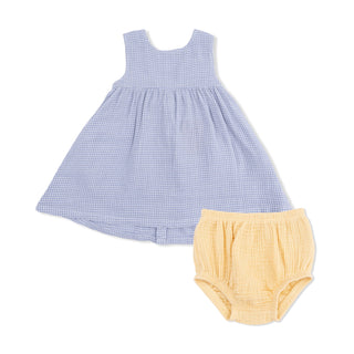 Micro Gingham Blue Blizzard - Dress with Bow and Bloomer 03 Angel Dear Size: 2T