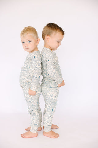 Walking on Water Ribbed Cotton-Bamboo Blend PJ Long Sleeve Set Long Sleeve Kids Pajama Holy Pals Size: 02