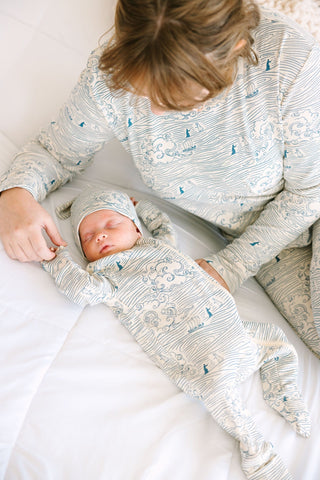 Walking on Water Ribbed Cotton-Bamboo Blend PJ Footed Onesie Onesie Holy Pals Size: 00-03M
