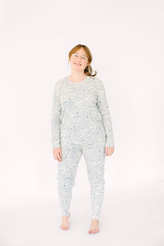 Walking on Water Ribbed Cotton-Bamboo Blend Womens PJ Jogger Set Adult Women's Pajamas Holy Pals Size: XS