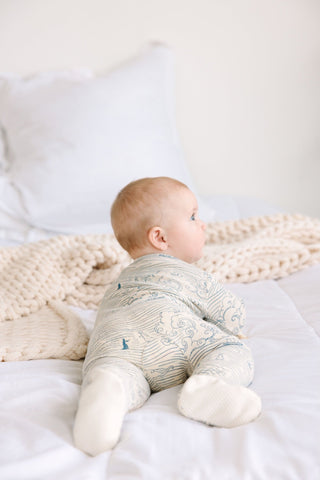 Walking on Water Ribbed Cotton-Bamboo Blend PJ Footed Onesie Onesie Holy Pals Size: 00-03M