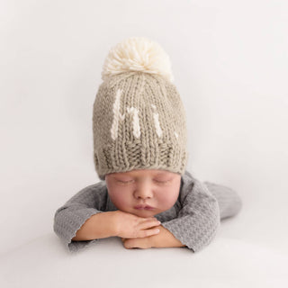 Hi. Pebble Brown Hand Knit Beanie Hat for Baby Huggalugs Size: XS (newborn)