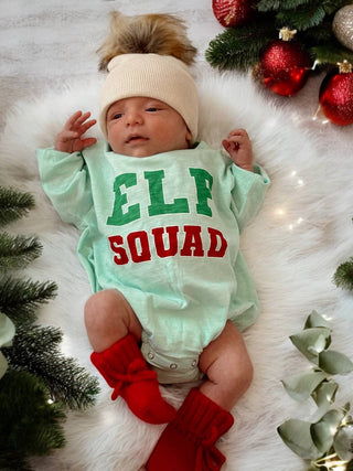 Organic Cotton Long Sleeve Bubble Romper - Elf Squad SIIX Collection Size: 0-3M