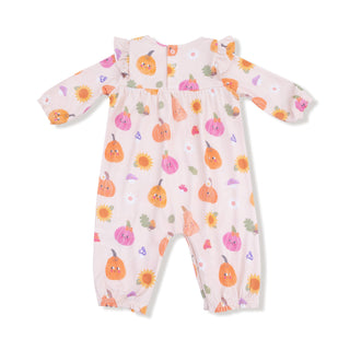 Ruffle Sleeve Romper, Autumn Pumpkins - Pink 100 Angel Dear Size: 0-3M