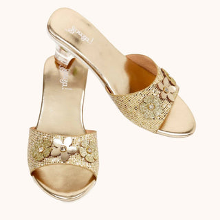 Slipper High-Heel Ellina (Gold) Costume Accessory for Kids - Carnival & Festive Use(3 Sizes) Slippers, Shoes and Slippers with Heel Speedy Monkey LLC Size: Size 8-9