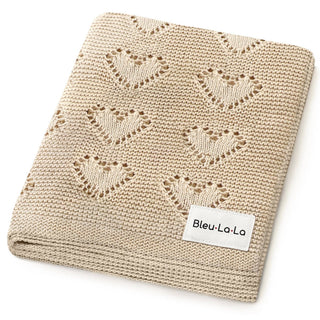 100% Cotton Luxury Knit Heart Swaddle Baby Blanket Blanket Bleu La La Color: Oatmeal