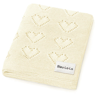 100% Cotton Luxury Knit Heart Swaddle Baby Blanket Blanket Bleu La La Color: Cream