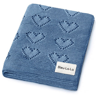 100% Cotton Luxury Knit Heart Swaddle Baby Blanket Blanket Bleu La La Color: Denim Blue