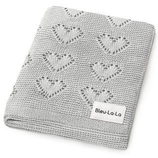 100% Cotton Luxury Knit Heart Swaddle Baby Blanket Blanket Bleu La La Color: Grey