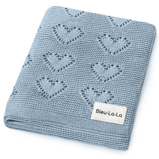 100% Cotton Luxury Knit Heart Swaddle Baby Blanket Blanket Bleu La La Color: Baby Blue