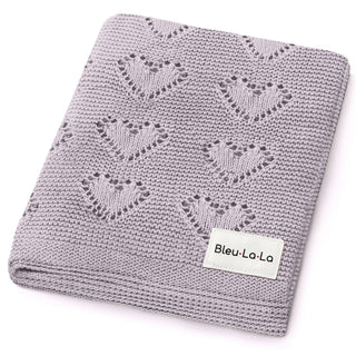 100% Cotton Luxury Knit Heart Swaddle Baby Blanket Blanket Bleu La La Color: Lavender