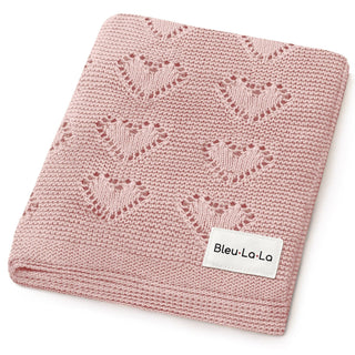 100% Cotton Luxury Knit Heart Swaddle Baby Blanket Blanket Bleu La La Color: Rose Pink
