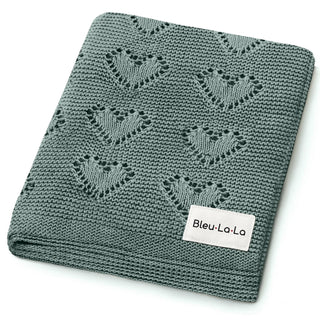 100% Cotton Luxury Knit Heart Swaddle Baby Blanket Blanket Bleu La La Color: Hunter Green