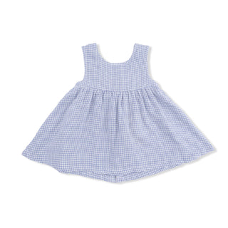 Infant Dress with Bow and Bloomer - Micro Gingham Blue Blizzard 1337 Angel Dear Size: 6-12M