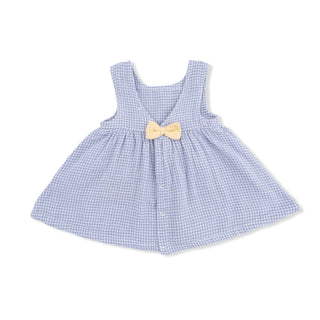 Infant Dress with Bow and Bloomer - Micro Gingham Blue Blizzard 1337 Angel Dear Size: 6-12M