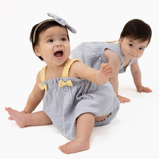 Top with Bows and Ruffle Leg Bloomer - Micro Gingham Blue Blizzard 1353 Angel Dear Size: 3-6M