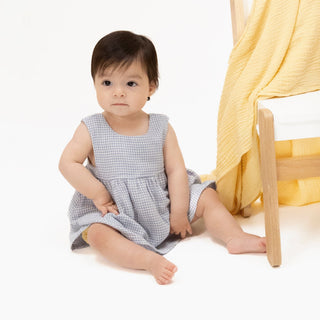 Infant Dress with Bow and Bloomer - Micro Gingham Blue Blizzard 1337 Angel Dear Size: 6-12M