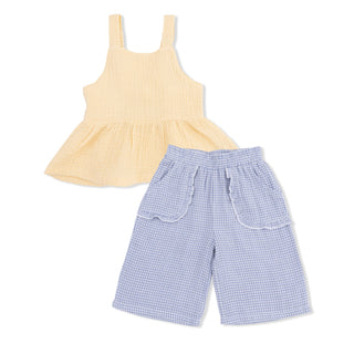 Peplum Tank with Wide Leg Pant - Micro Gingham Blue Blizzard 1396 Angel Dear Size: 6-12M