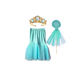 Bailey and Ava Mermaid Tail Skirt, Crown & Wand Set - Turquoise | Baby Riddle