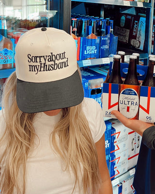 Sorry about my Husband / Wife Vintage Trucker Hat Hat KenzKustomz Style: Husband- Cheetah Color: Cheetah