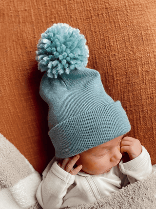 Baby Hat - Sky Blue Pom Hats SpearmintLOVE