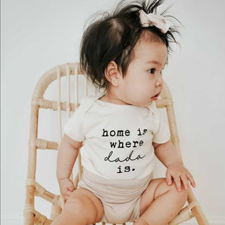 Organic Cotton Short Sleeve Bodysuit - Home is Where Dada Is Short Sleeve Onesie Tenth & Pine Color: Black Size: 0-3M