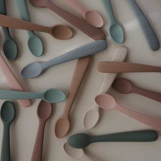 Silicone Feeding Spoons 2-Packsilicone tablewareMushieColor: Cambridge Blue/Shifting Sand