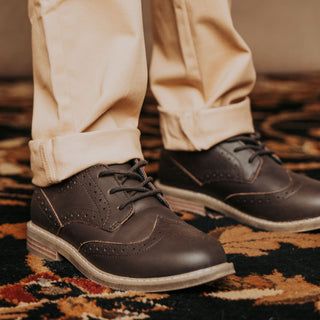 Leather Wingtip Oxford - Dark Brown Shoes Hope & Henry Size: 9 (Toddler) Color: Dark Brown