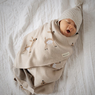 100% Cotton Knit Swaddle Baby Blanket Baby Blanket Bleu La La Color: Sheep - Khaki