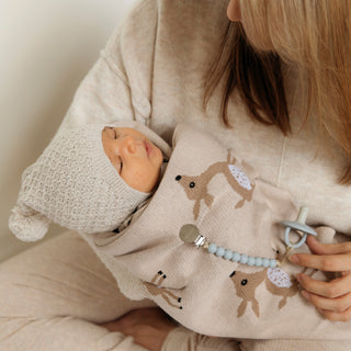 Luxury Cotton Deer Knit Swaddle Baby Blanket Bleu La La Color: Deer - Sage