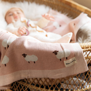 Sheep Knit Receiving Baby Blanket Bleu La La Color: Sheep - Grey