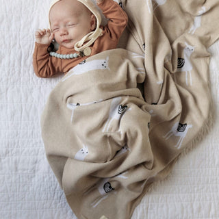 Luxury Knit Llama Swaddle Baby Blanket Baby Blankt Bleu La La Color: Llama - Pink