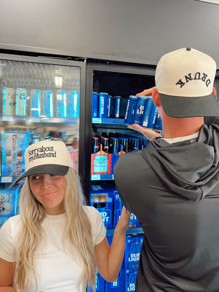 Sorry about my Husband / Wife Vintage Trucker Hat Hat KenzKustomz Style: Husband- Cheetah Color: Cheetah