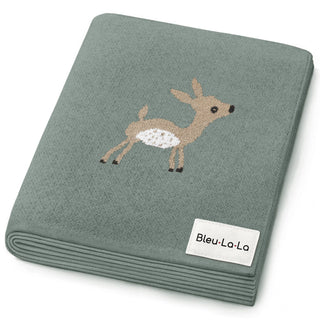 Luxury Cotton Deer Knit Swaddle Baby Blanket Bleu La La Color: Deer - Sage
