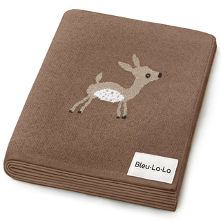 Luxury Cotton Deer Knit Swaddle Baby Blanket Bleu La La Color: Deer - Mocha