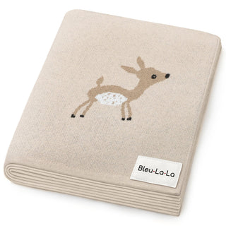 Luxury Cotton Deer Knit Swaddle Baby Blanket Bleu La La Color: Deer - Taupe