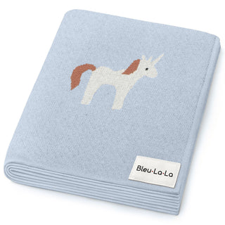 Knit Unicorn Blanket Bleu La La Color: Unicorn - Light Blue